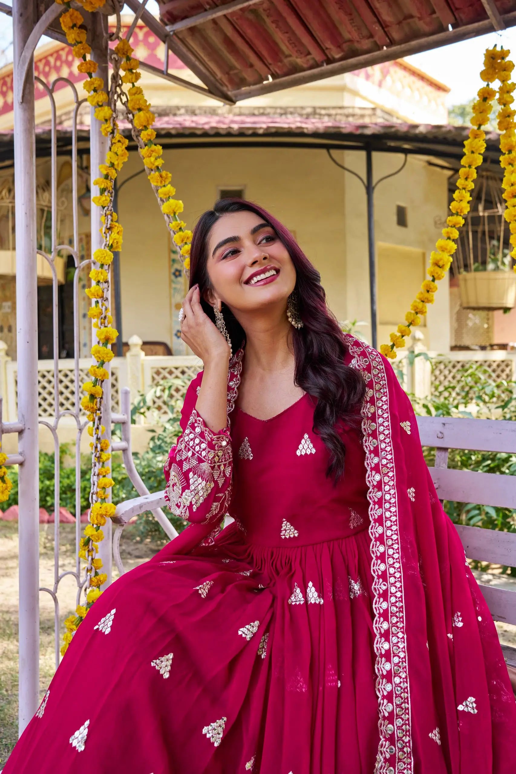 Designer Fox Georgette Embroidered Gown Set for Festive and Wedding Wear