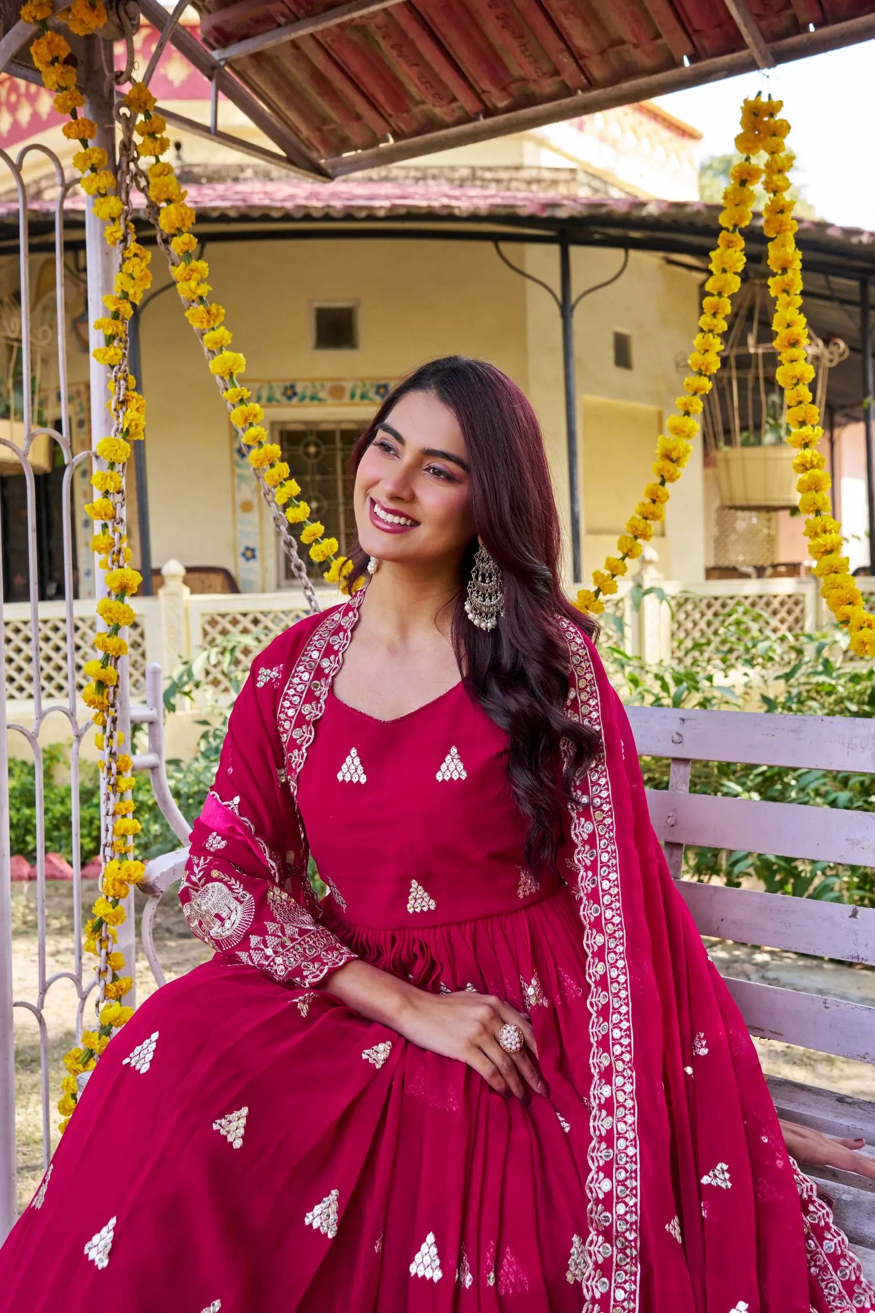 Designer Fox Georgette Embroidered Gown Set for Festive and Wedding Wear