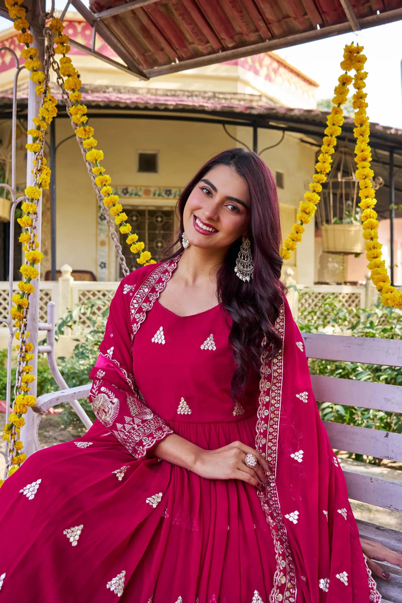 Designer Fox Georgette Embroidered Gown Set for Festive and Wedding Wear