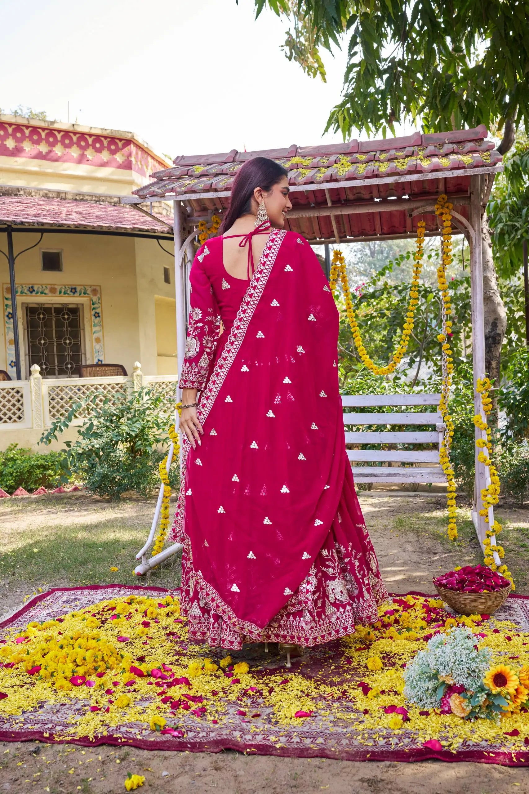 Designer Fox Georgette Embroidered Gown Set for Festive and Wedding Wear