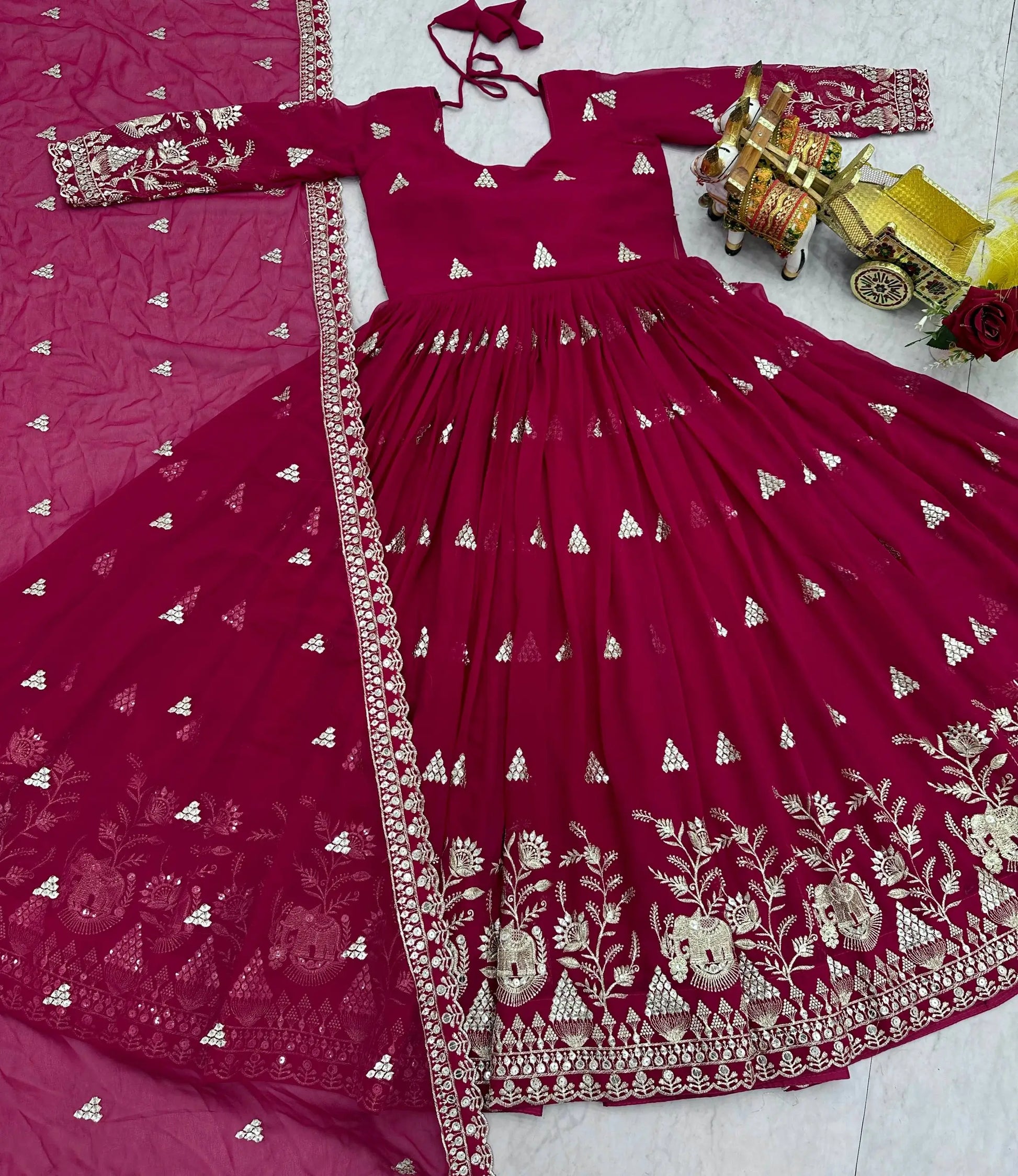 Designer Fox Georgette Embroidered Gown Set for Festive and Wedding Wear