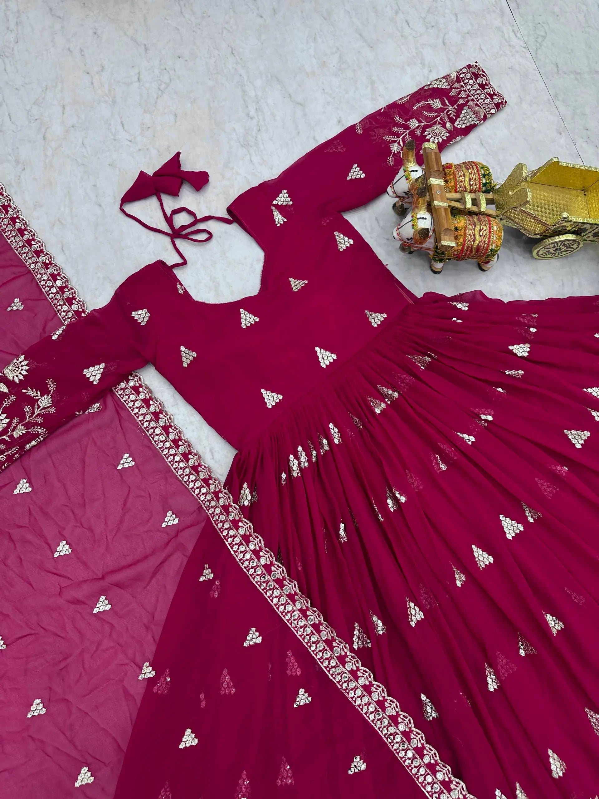 Designer Fox Georgette Embroidered Gown Set for Festive and Wedding Wear