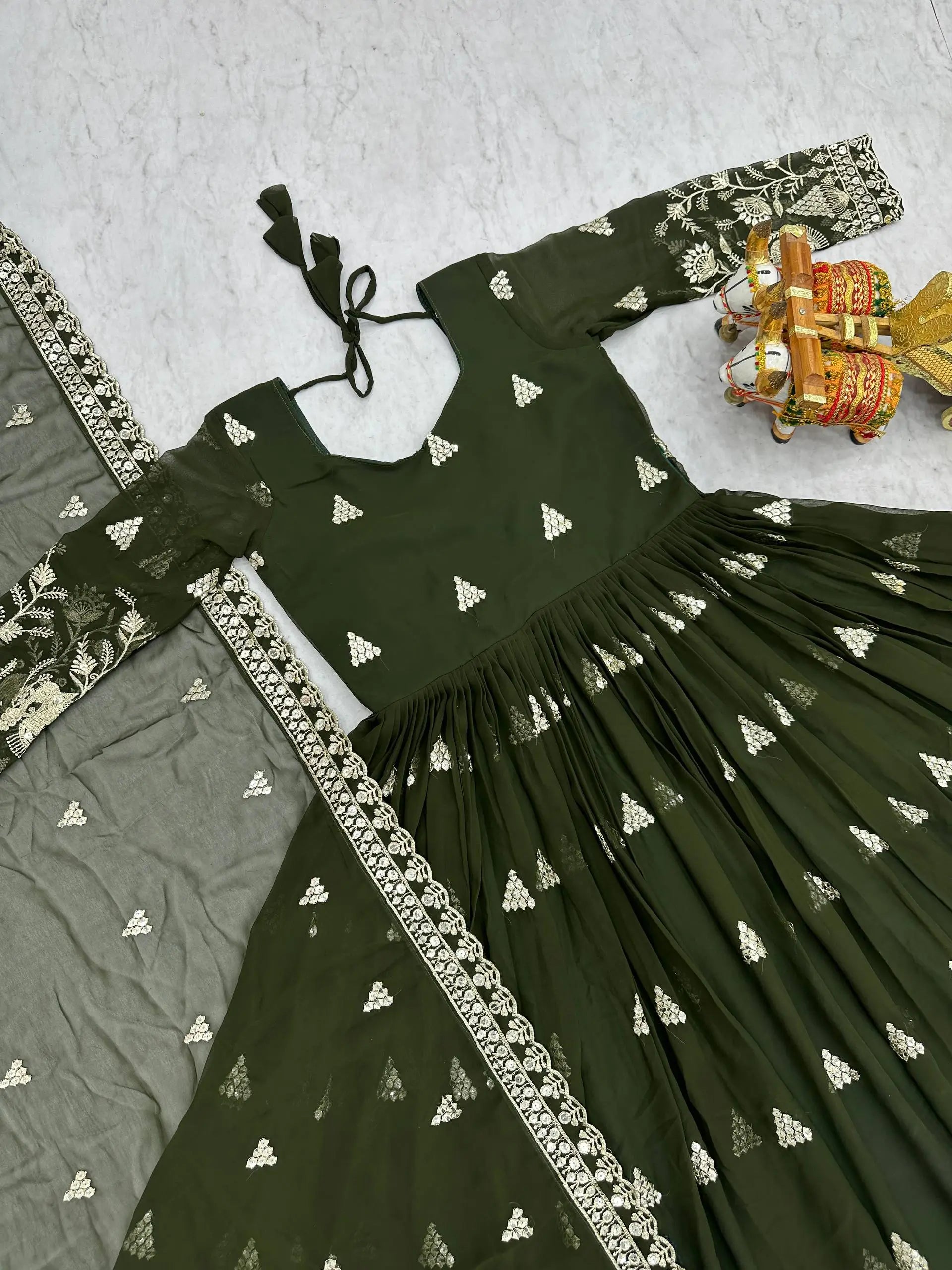 Designer Fox Georgette Embroidered Gown Set for Festive and Wedding Wear