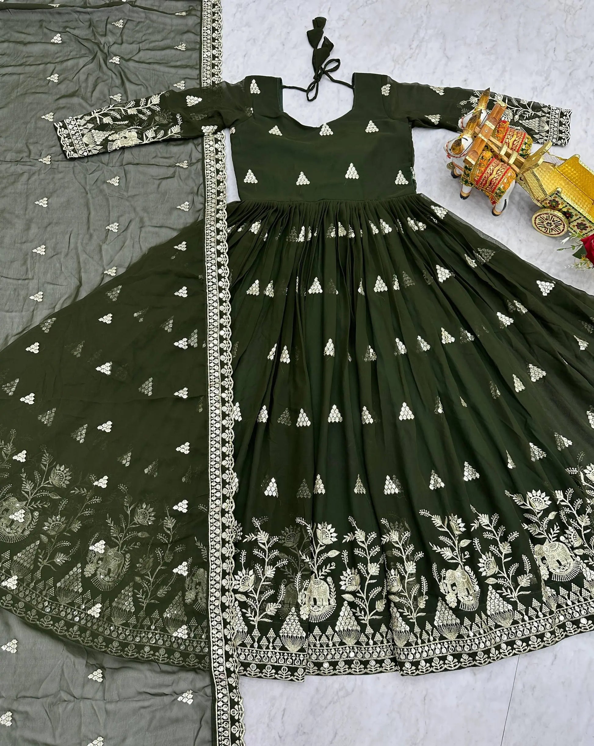 Designer Fox Georgette Embroidered Gown Set for Festive and Wedding Wear