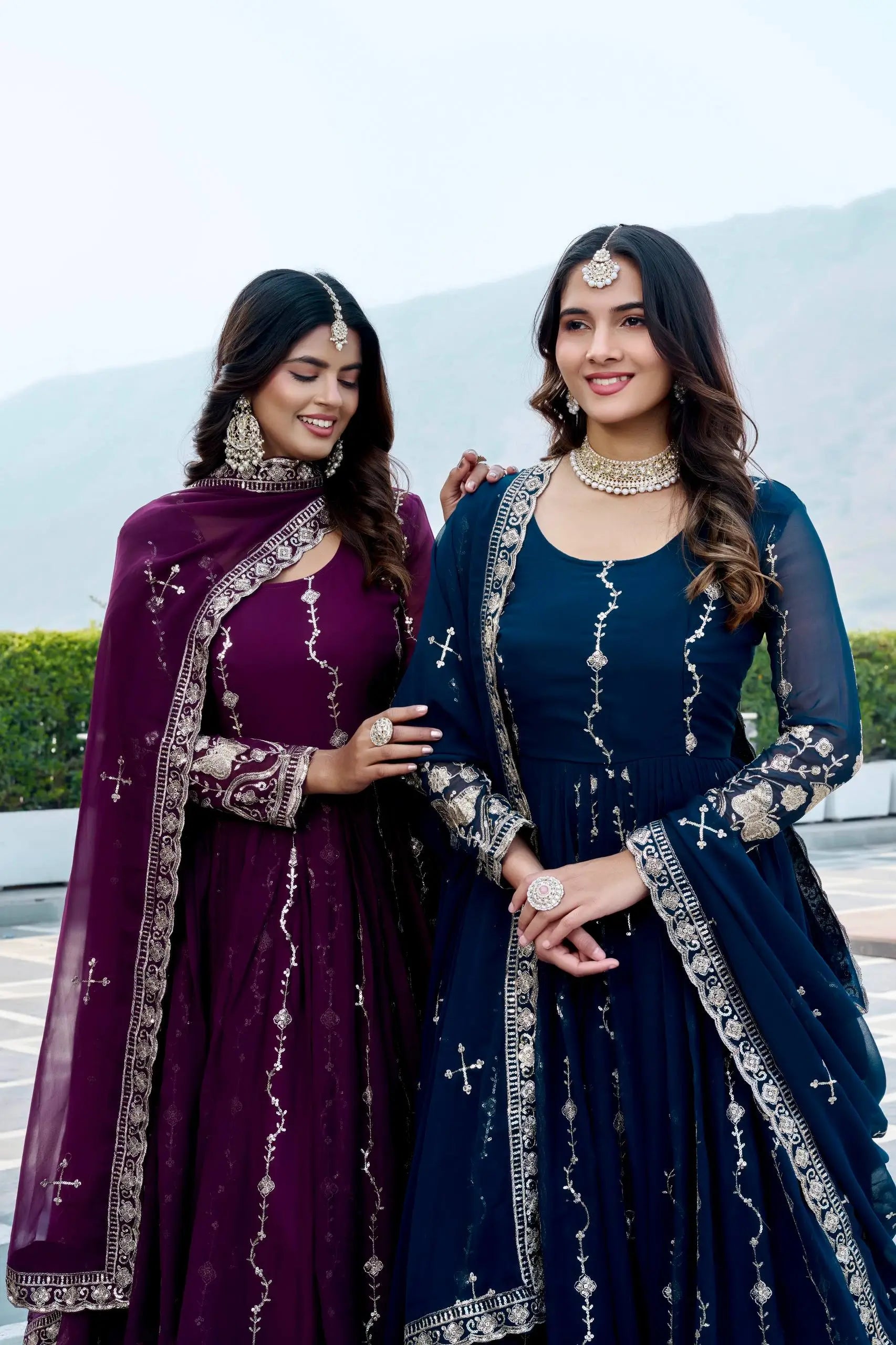 Designer Fox Georgette Embroidered Gown Set for Festive and Wedding Wear