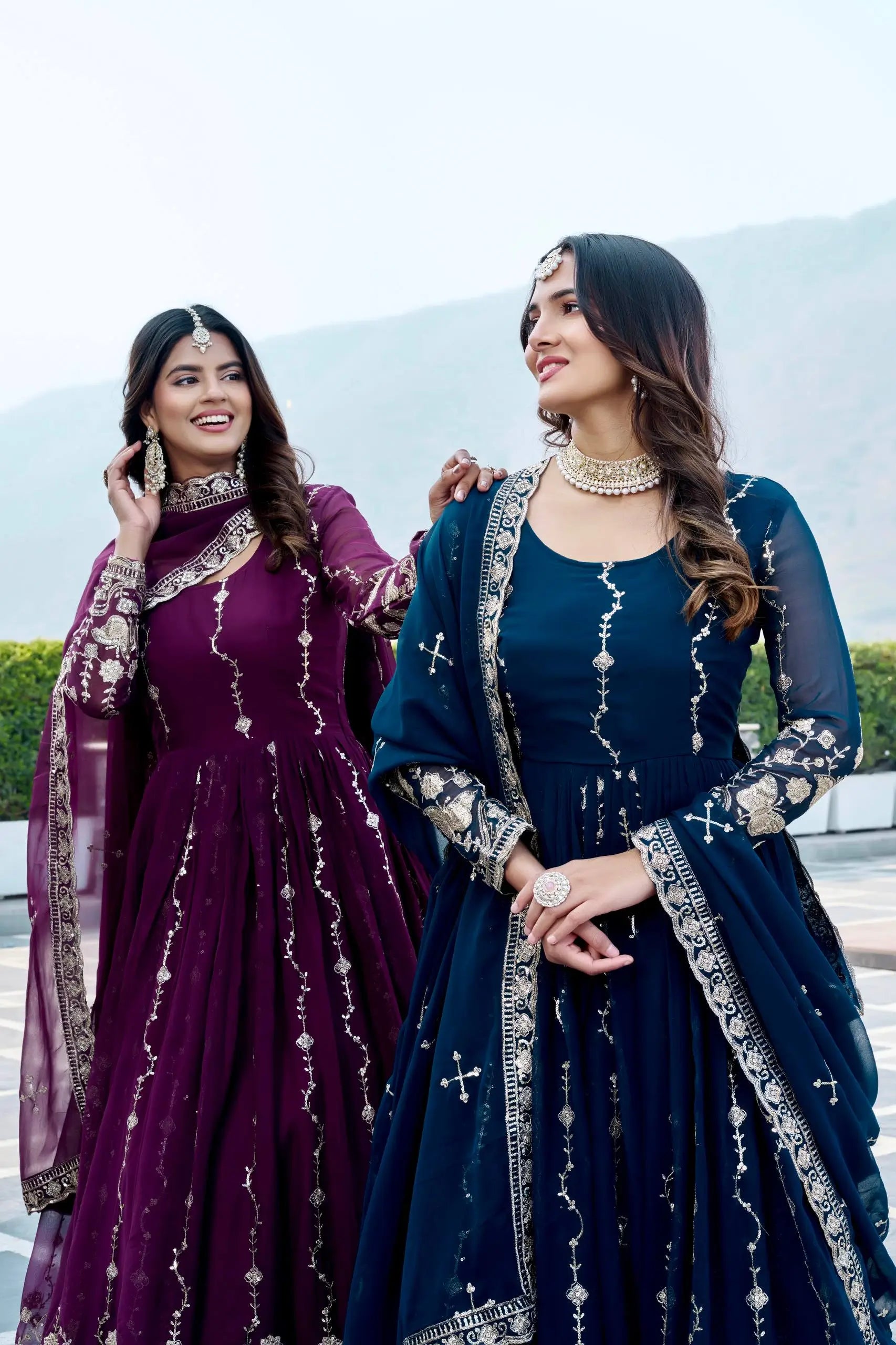 Designer Fox Georgette Embroidered Gown Set for Festive and Wedding Wear