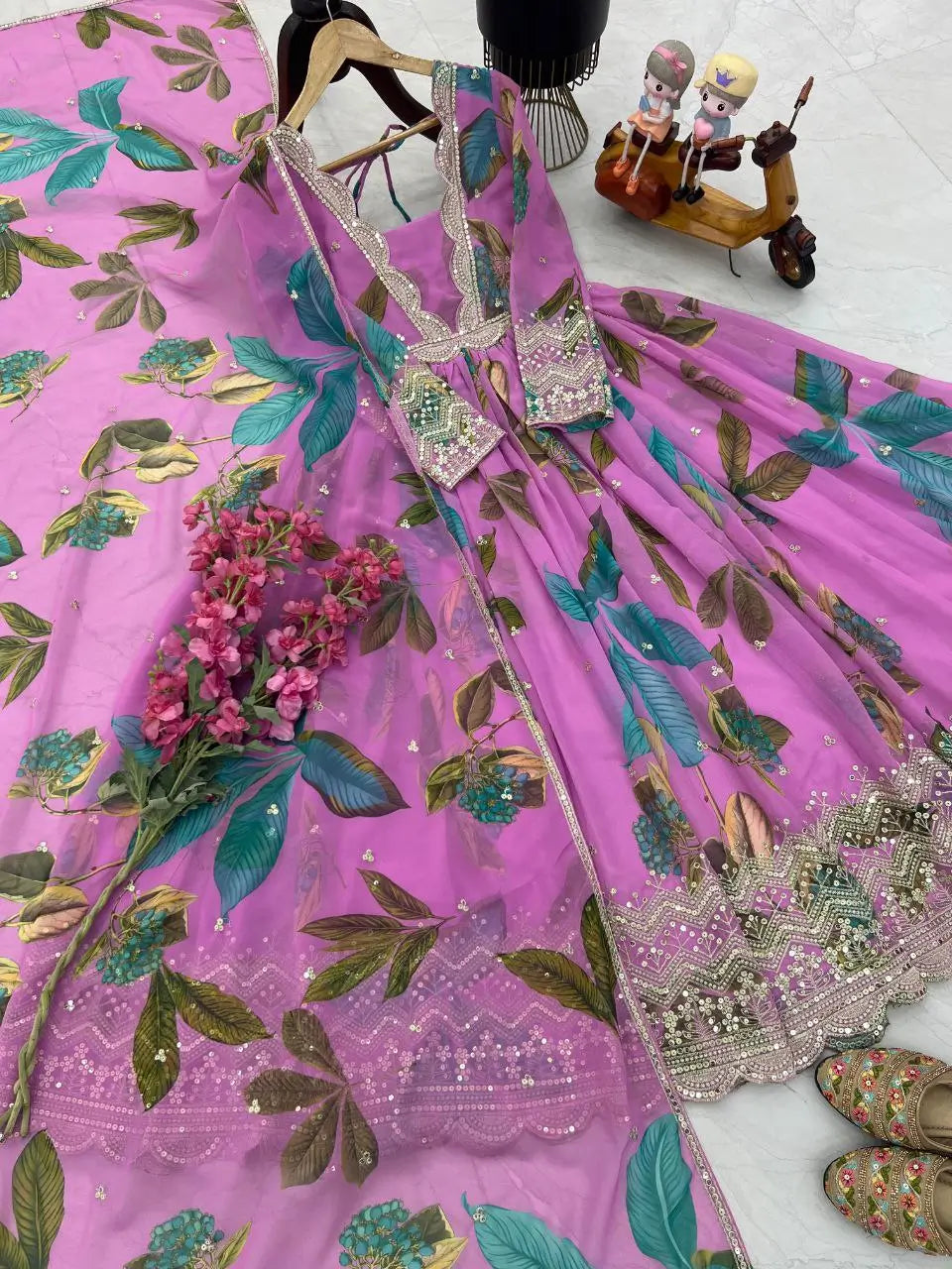 Designer Fox Georgette Embroidered Gown with Dupatta | Fully Stitched Anarkali Style