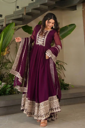 Designer Fox Georgette Embroidered Gown with Heavy Sequence Work & Dupatta – Wedding & Festive Wear