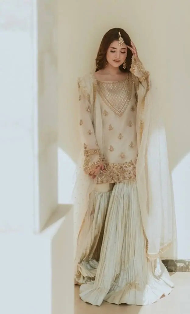 Designer Fox Georgette Embroidered Sharara Suit with Dupatta