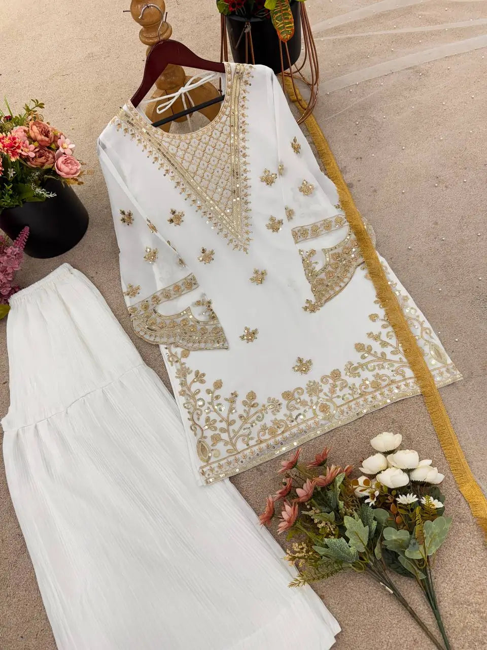 Designer Fox Georgette Embroidered Sharara Suit with Dupatta
