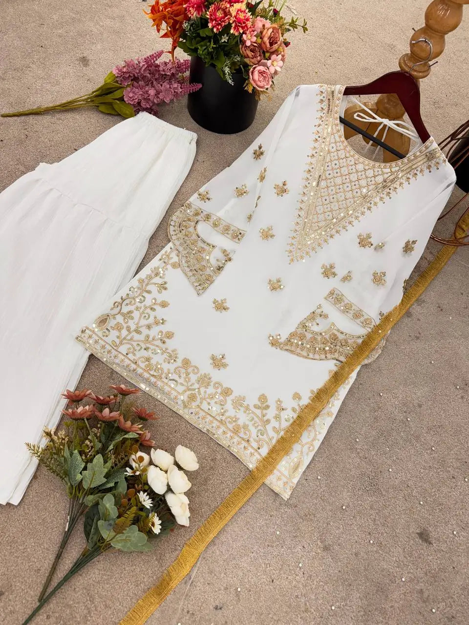 Designer Fox Georgette Embroidered Sharara Suit with Dupatta