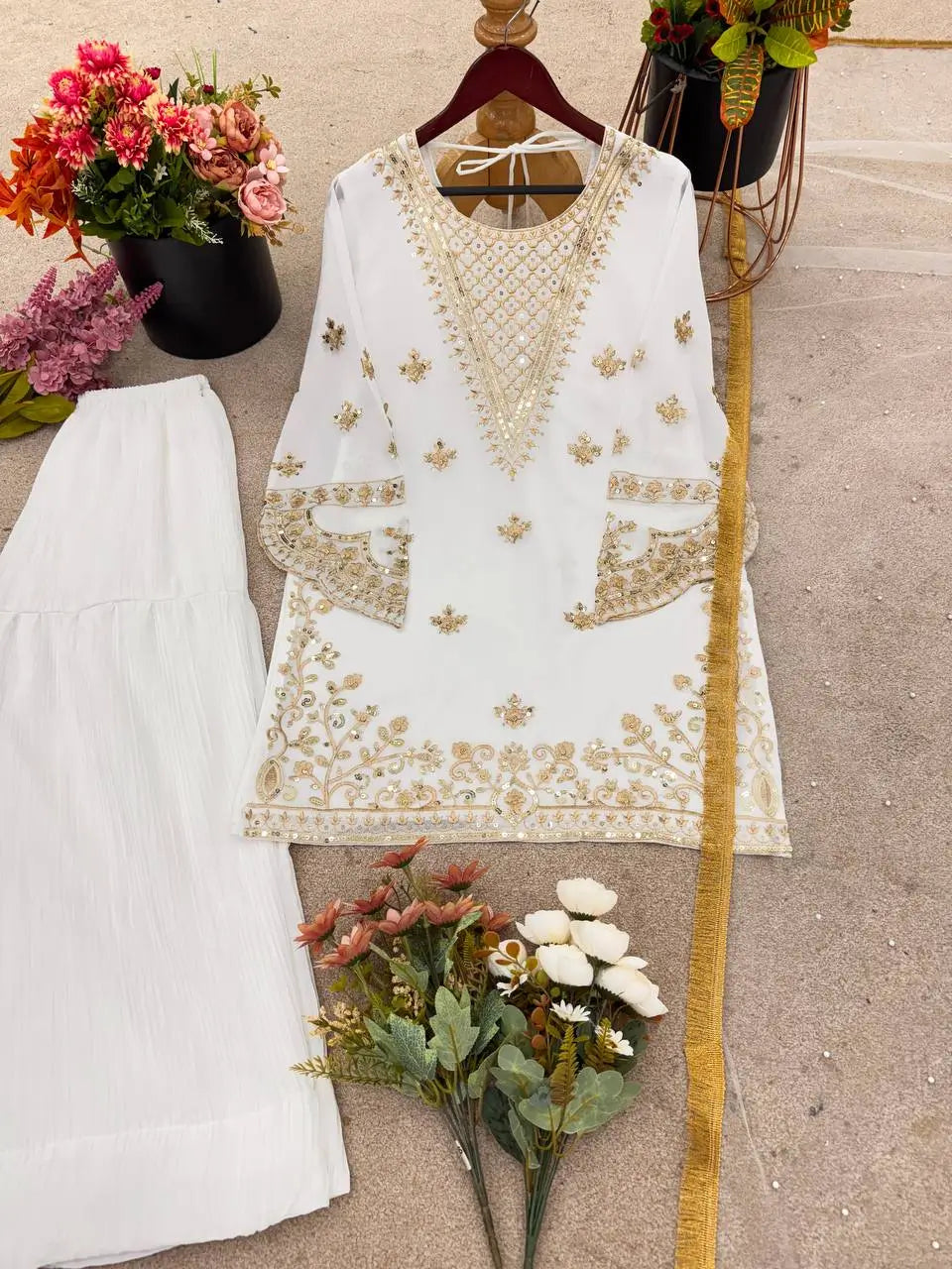 Designer Fox Georgette Embroidered Sharara Suit with Dupatta