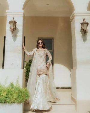 Designer Fox Georgette Embroidered Sharara Suit with Dupatta