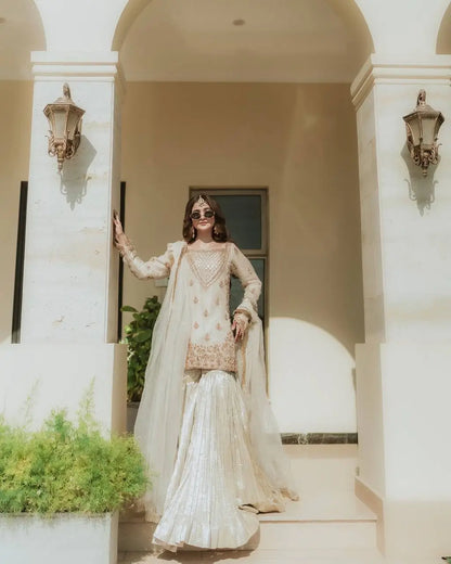 Designer Fox Georgette Embroidered Sharara Suit with Dupatta