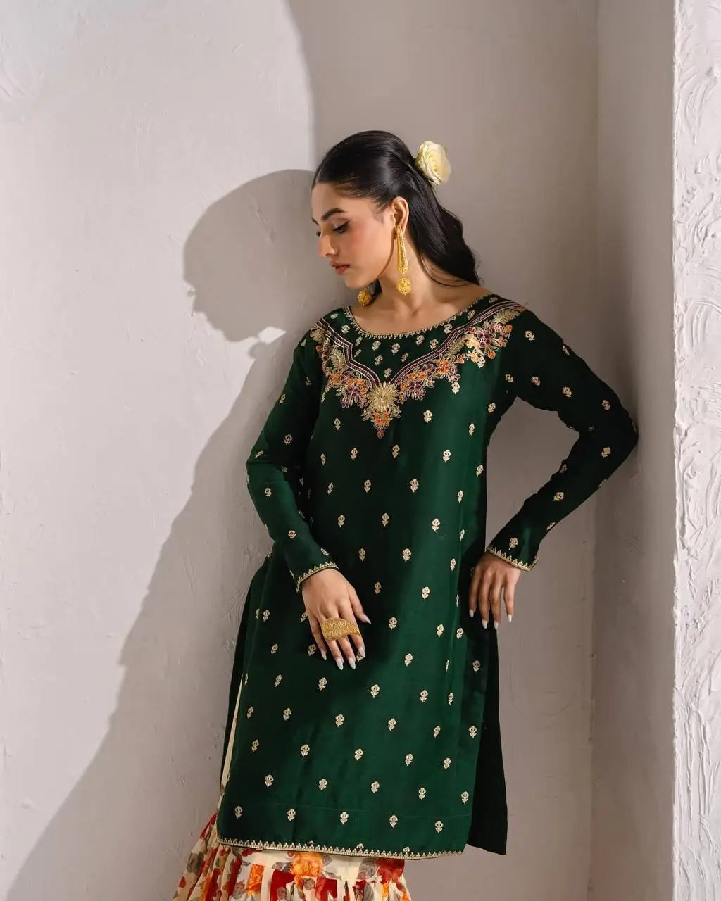 Designer Fox Georgette Embroidered Sharara Suit with Printed Bottom