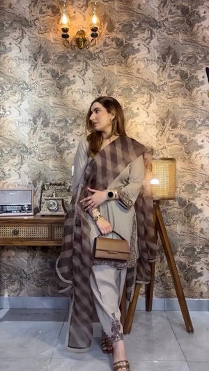 Designer Fox Georgette Embroidered Suit Set with Farshi Pant