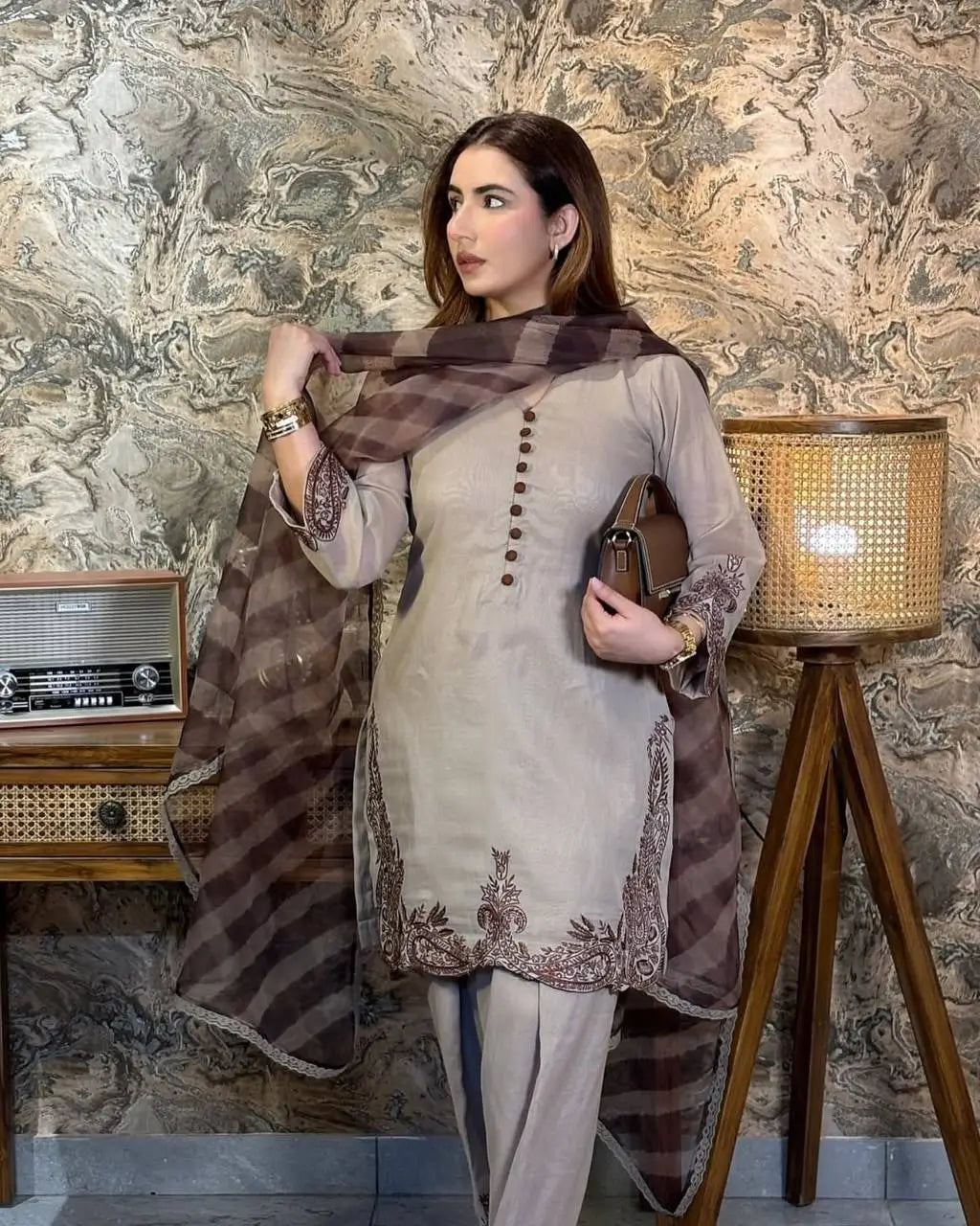 Designer Fox Georgette Embroidered Suit Set with Farshi Pant