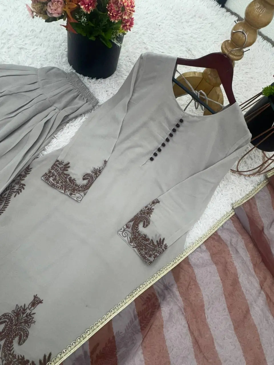 Designer Fox Georgette Embroidered Suit Set with Farshi Pant