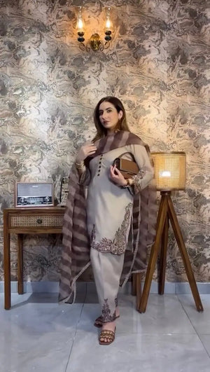 Designer Fox Georgette Embroidered Suit Set with Farshi Pant