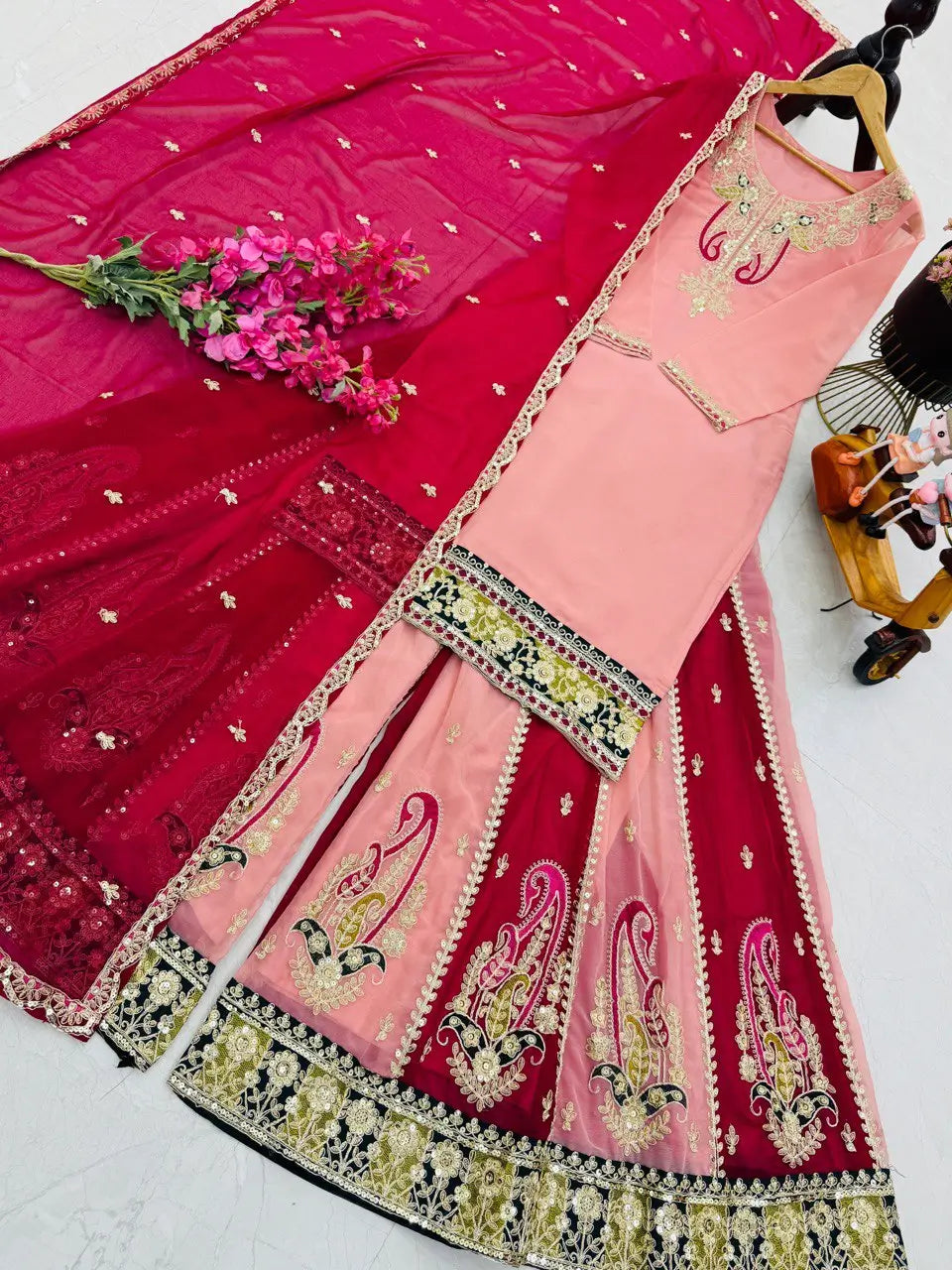 Designer Fox Georgette Palazzo Suit with Embroidered Dupatta | Fully Stitched