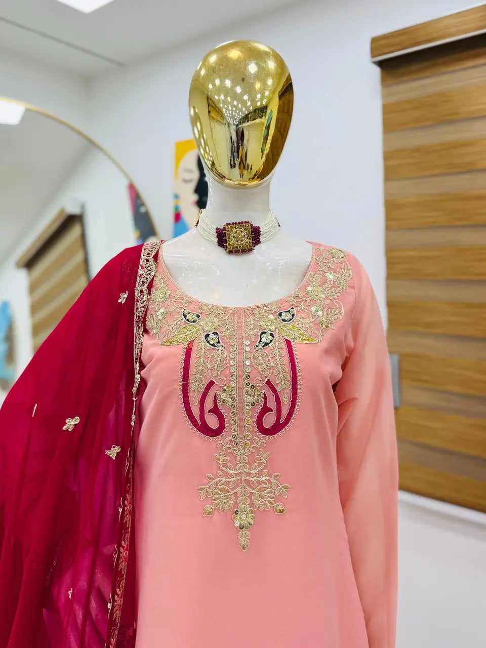 Designer Fox Georgette Palazzo Suit with Embroidered Dupatta | Fully Stitched