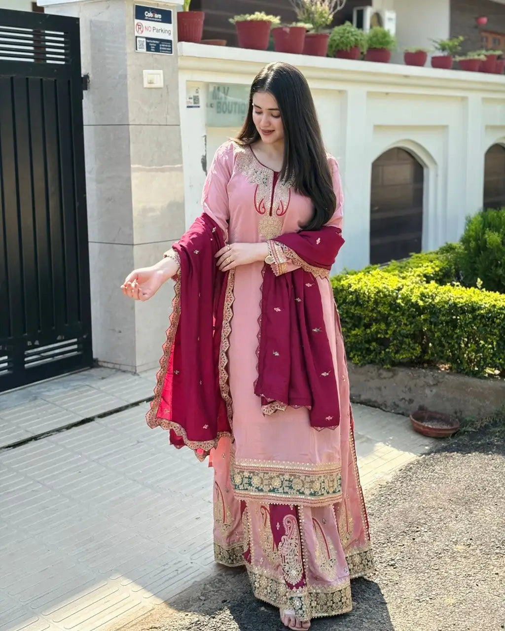 Designer Fox Georgette Palazzo Suit with Embroidered Dupatta | Fully Stitched