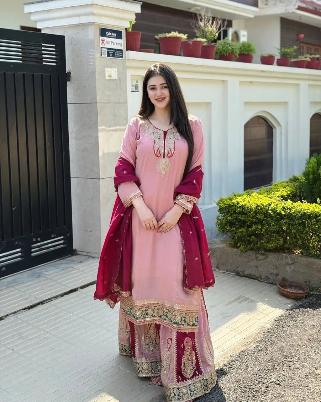 Designer Fox Georgette Palazzo Suit with Embroidered Dupatta | Fully Stitched