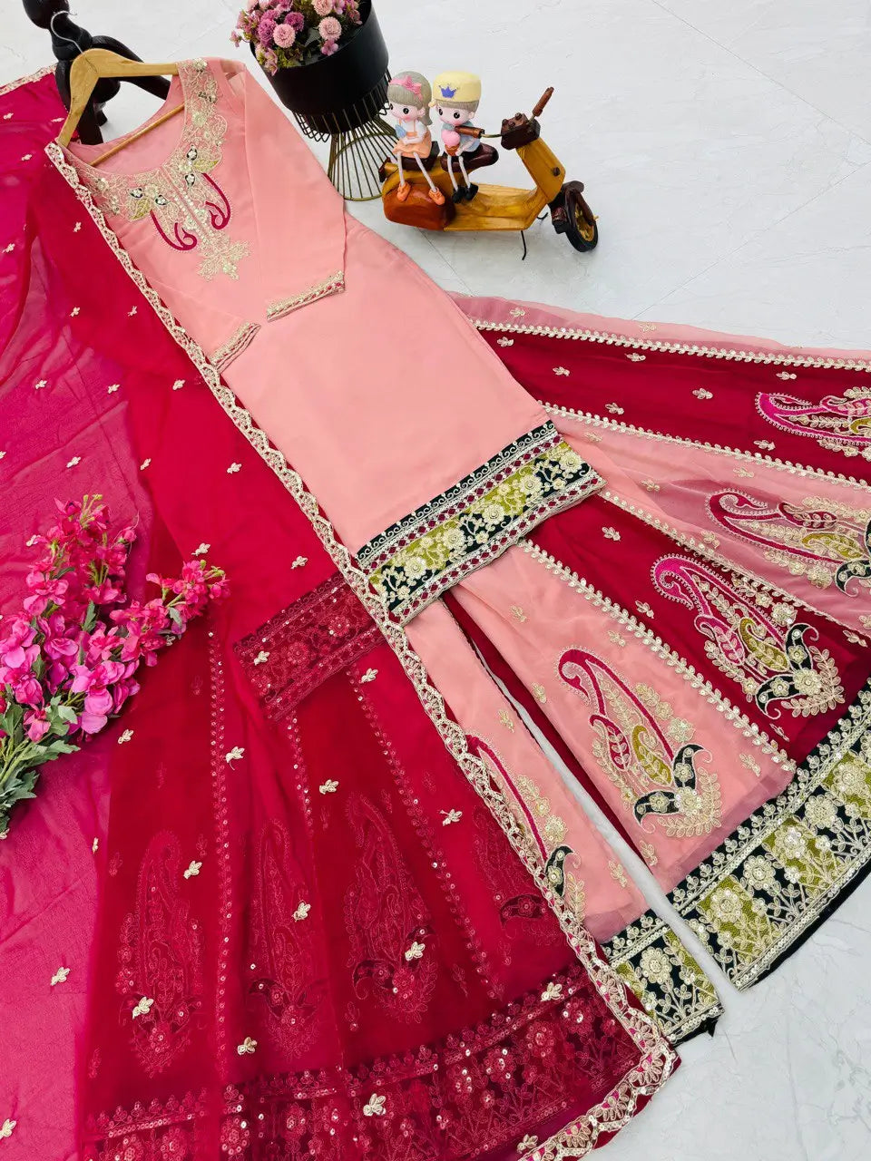 Designer Fox Georgette Palazzo Suit with Embroidered Dupatta | Fully Stitched