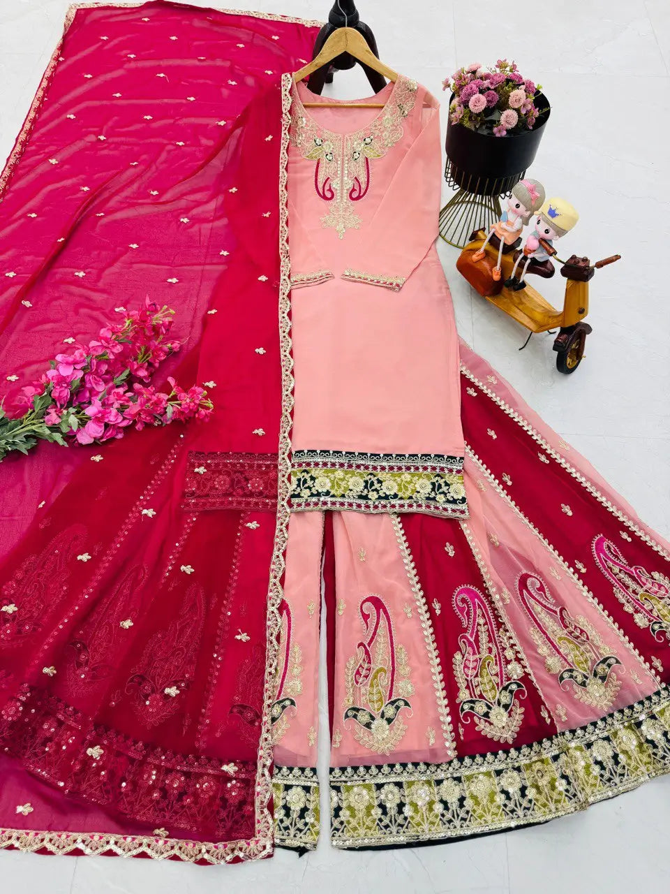 Designer Fox Georgette Palazzo Suit with Embroidered Dupatta | Fully Stitched