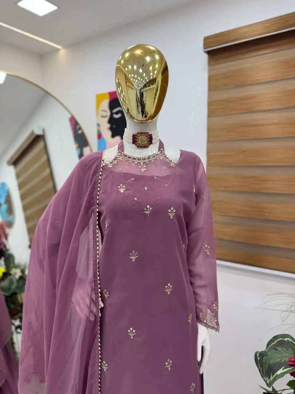 Designer Fox Georgette Palazzo Suit with Embroidery Sequin Work & Dupatta | Fully Stitched
