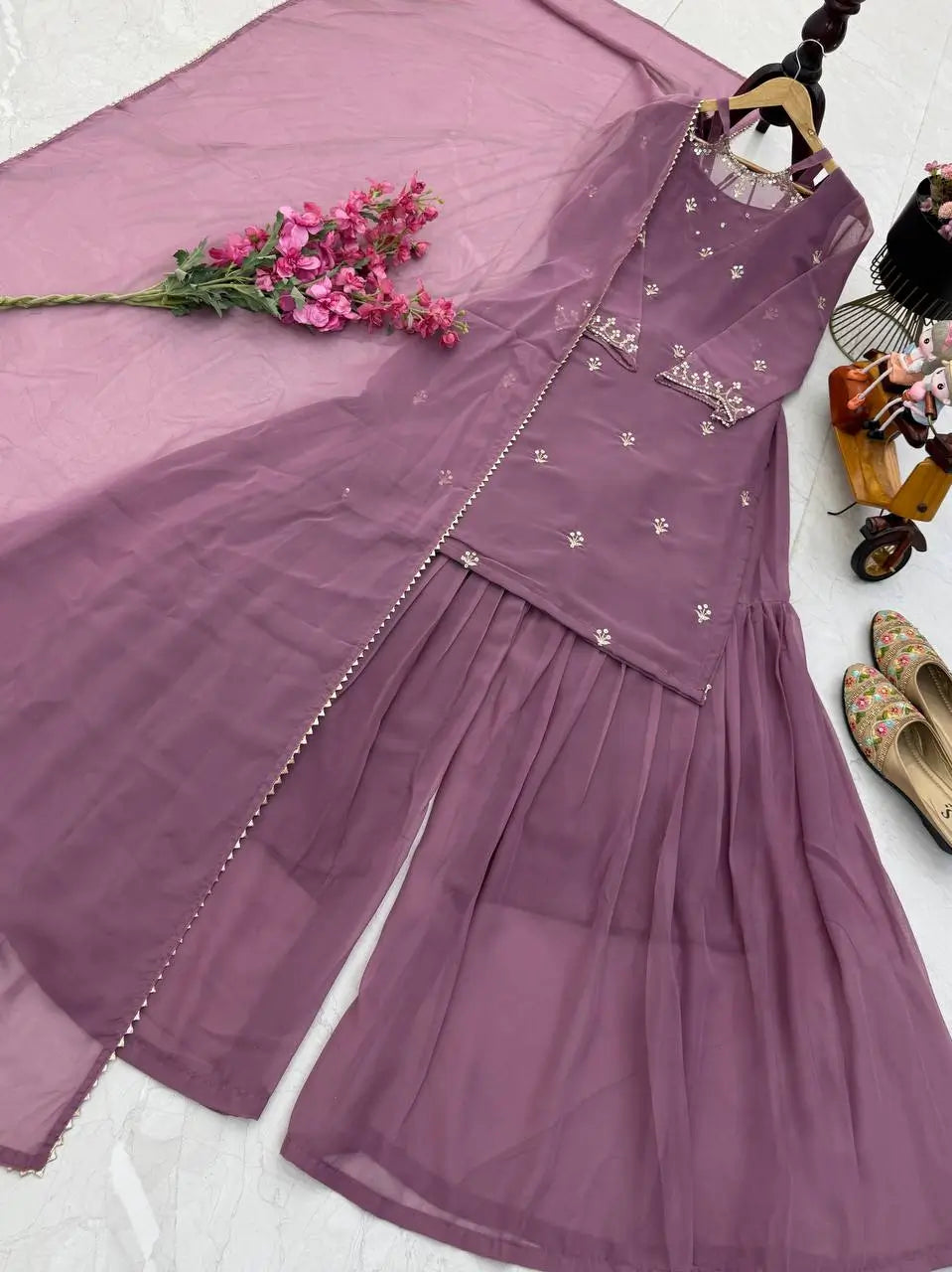 Designer Fox Georgette Palazzo Suit with Embroidery Sequin Work & Dupatta | Fully Stitched