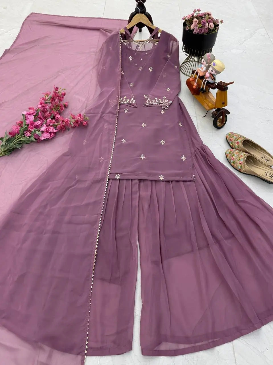 Designer Fox Georgette Palazzo Suit with Embroidery Sequin Work & Dupatta | Fully Stitched