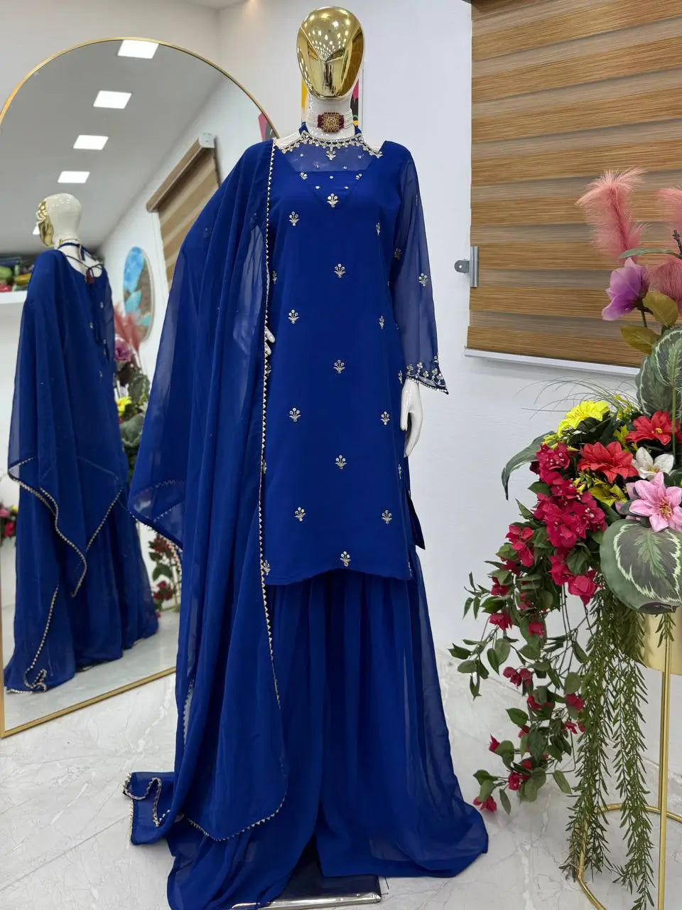 Designer Fox Georgette Palazzo Suit with Embroidery Sequin Work & Dupatta | Fully Stitched