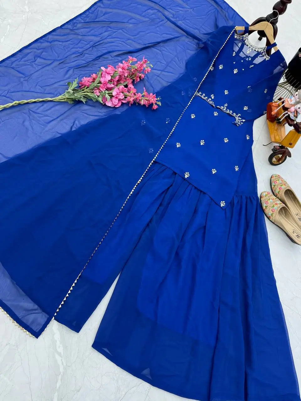 Designer Fox Georgette Palazzo Suit with Embroidery Sequin Work & Dupatta | Fully Stitched