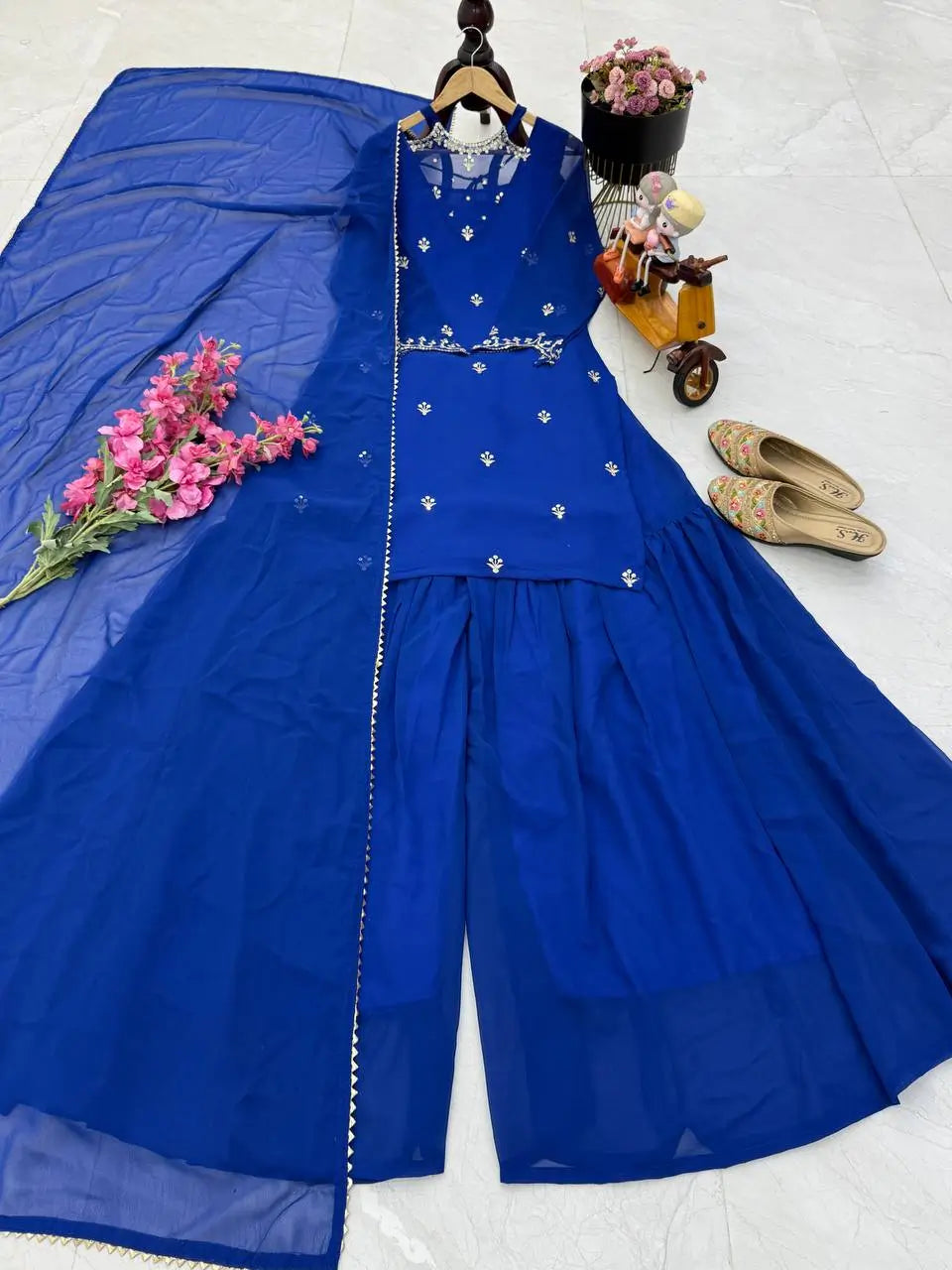 Designer Fox Georgette Palazzo Suit with Embroidery Sequin Work & Dupatta | Fully Stitched