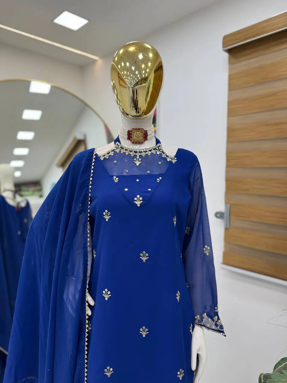 Designer Fox Georgette Palazzo Suit with Embroidery Sequin Work & Dupatta | Fully Stitched