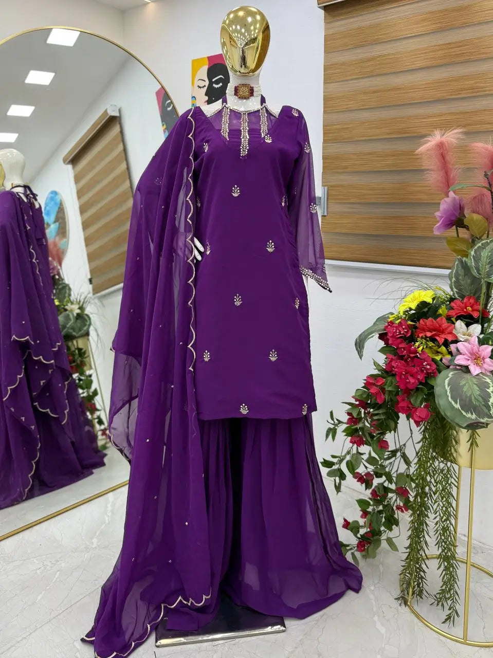 Designer Fox Georgette Palazzo Suit with Embroidery Sequin Work & Dupatta | Fully Stitched
