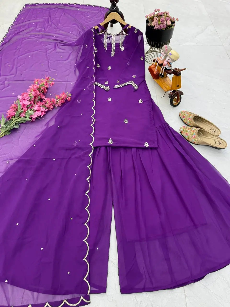 Designer Fox Georgette Palazzo Suit with Embroidery Sequin Work & Dupatta | Fully Stitched