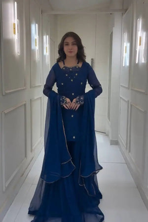 Designer Fox Georgette Palazzo Suit with Embroidery Sequin Work & Dupatta | Fully Stitched