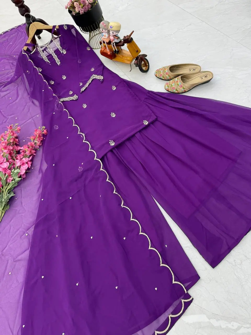 Designer Fox Georgette Palazzo Suit with Embroidery Sequin Work & Dupatta | Fully Stitched