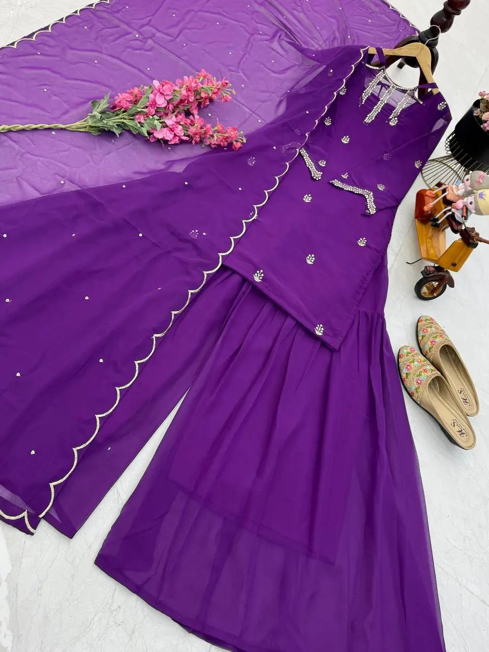 Designer Fox Georgette Palazzo Suit with Embroidery Sequin Work & Dupatta | Fully Stitched