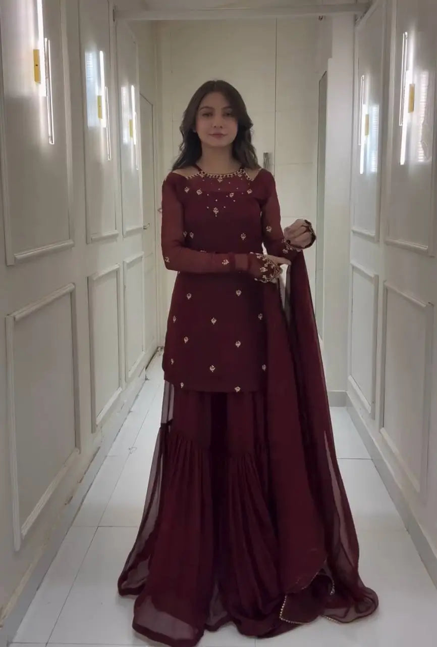 Designer Fox Georgette Palazzo Suit with Embroidery Sequin Work & Dupatta | Fully Stitched