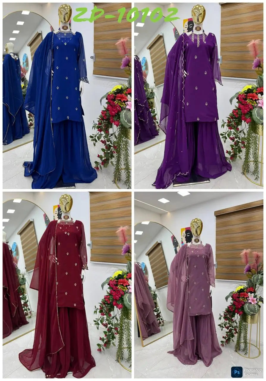 Designer Fox Georgette Palazzo Suit with Embroidery Sequin Work & Dupatta | Fully Stitched