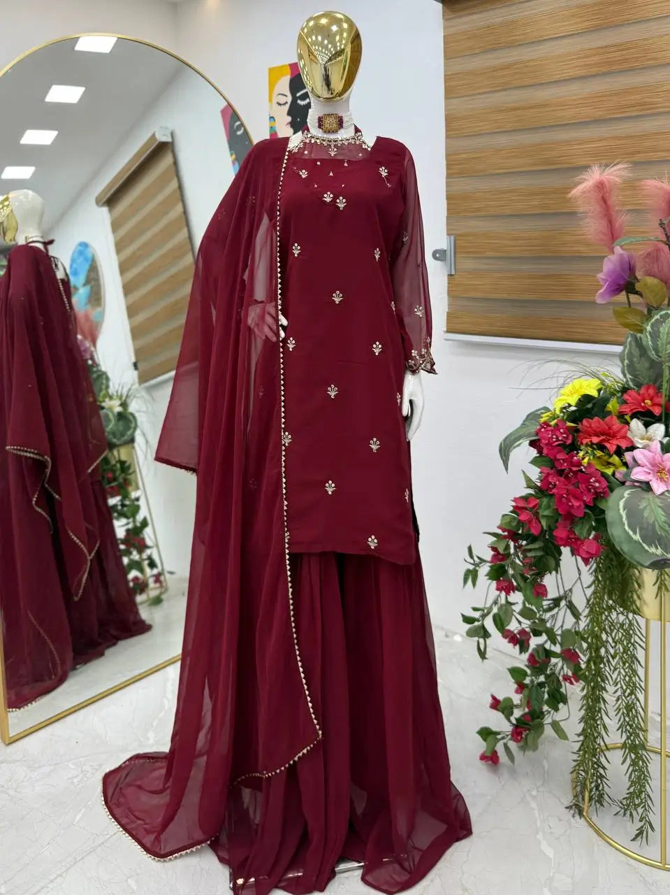 Designer Fox Georgette Palazzo Suit with Embroidery Sequin Work & Dupatta | Fully Stitched