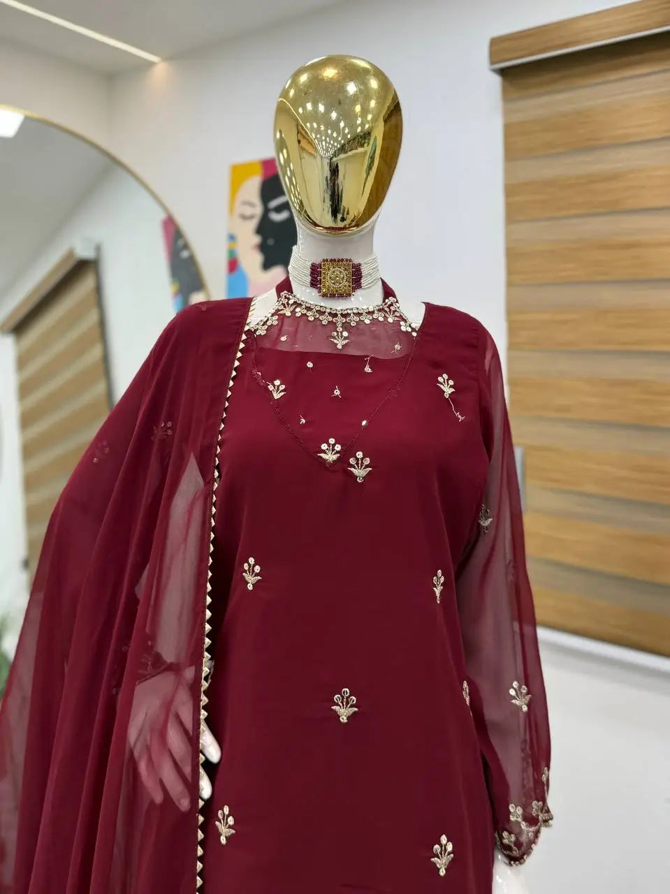 Designer Fox Georgette Palazzo Suit with Embroidery Sequin Work & Dupatta | Fully Stitched