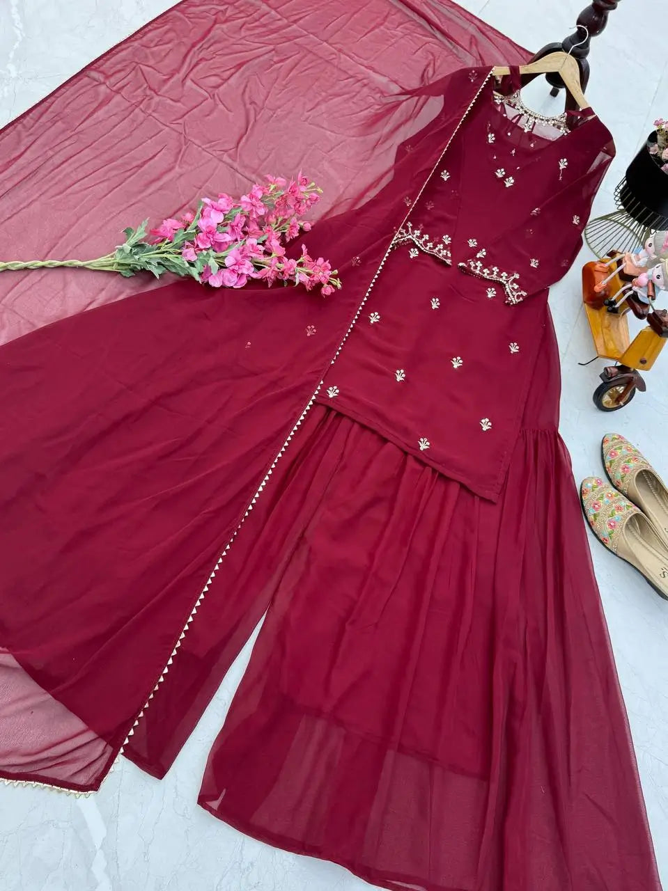 Designer Fox Georgette Palazzo Suit with Embroidery Sequin Work & Dupatta | Fully Stitched