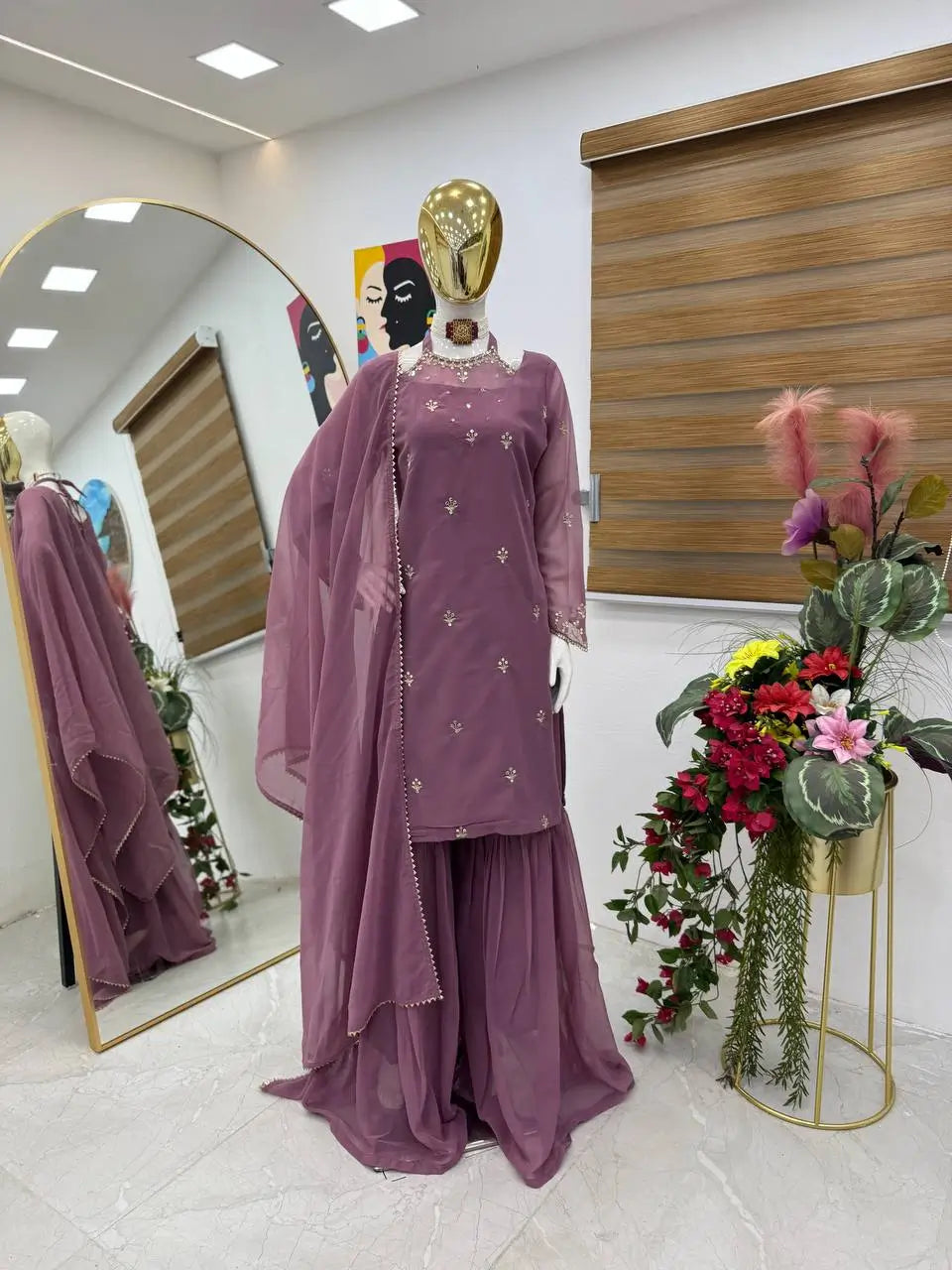 Designer Fox Georgette Palazzo Suit with Embroidery Sequin Work & Dupatta | Fully Stitched