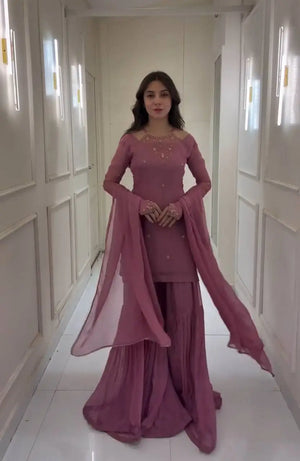Designer Fox Georgette Palazzo Suit with Embroidery Sequin Work & Dupatta | Fully Stitched