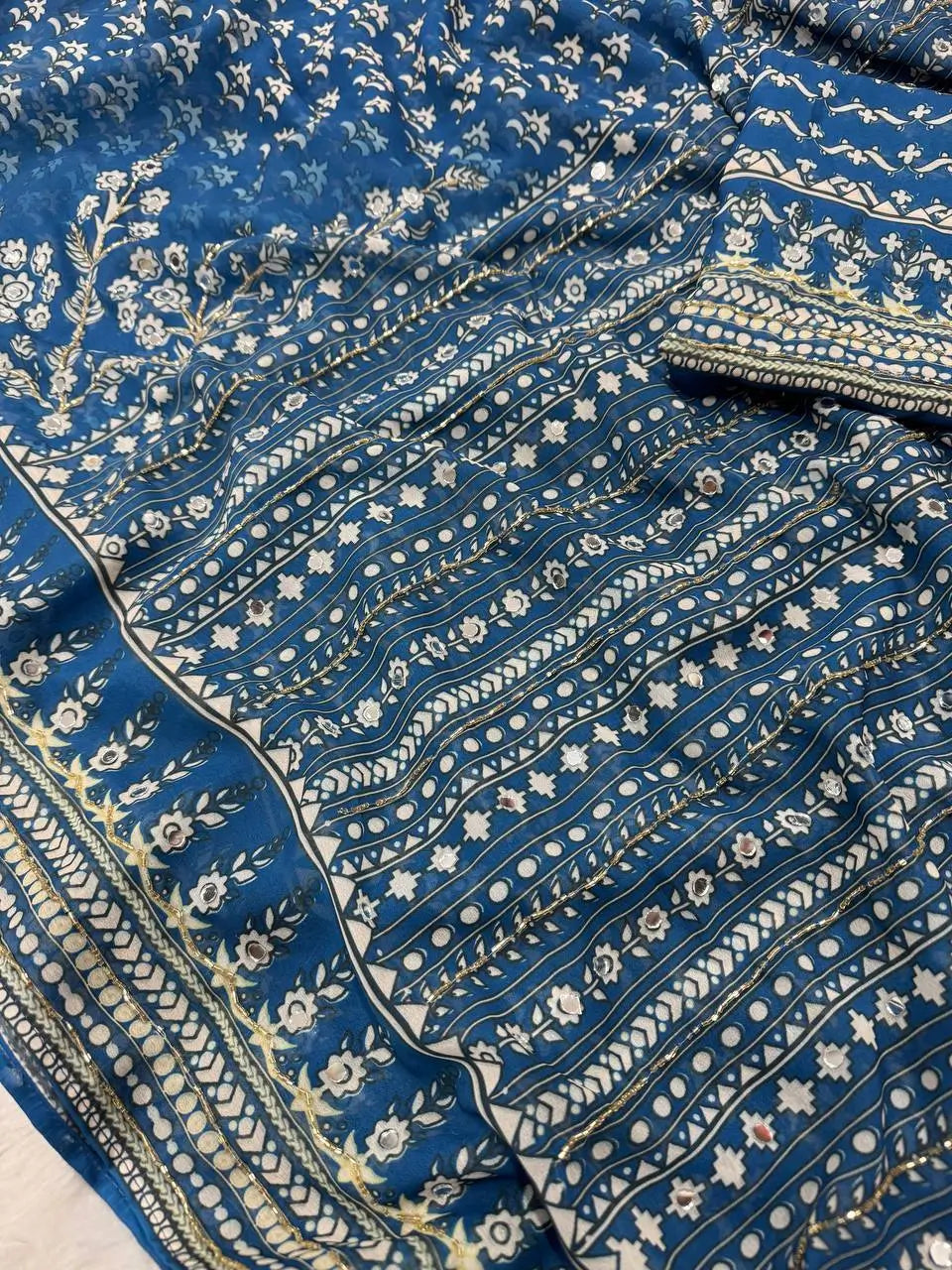 Designer Fox Georgette Saree with Katdana and Real Mirror Work for Wedding Festive Party Wear Looks