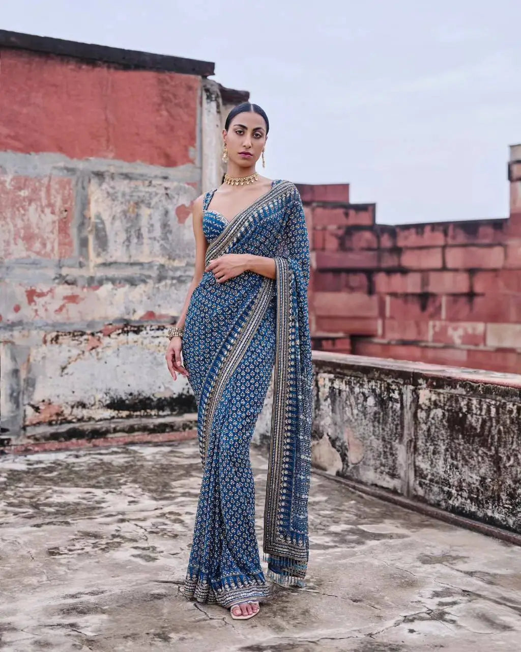 Designer Fox Georgette Saree with Katdana and Real Mirror Work for Wedding Festive Party Wear Looks
